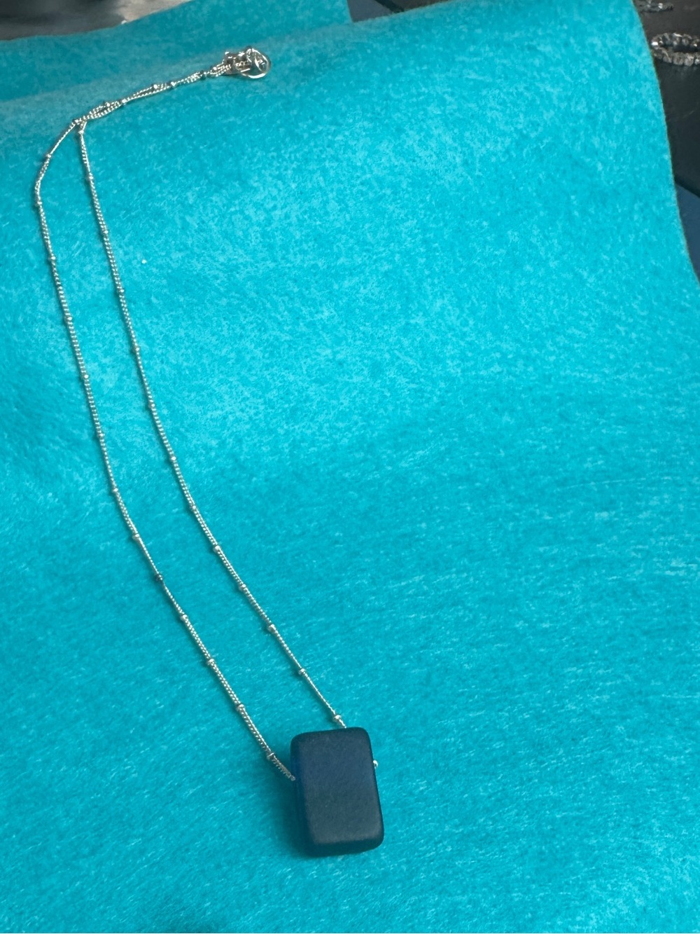 Minimalist Blue Glass Rectangle Pendant Necklace - Women's Jewelry 0193